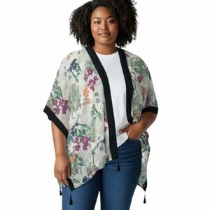 Gibson & Latimer Floral Print Kimono Cardigan With Tassels‎ Oversized Size Small